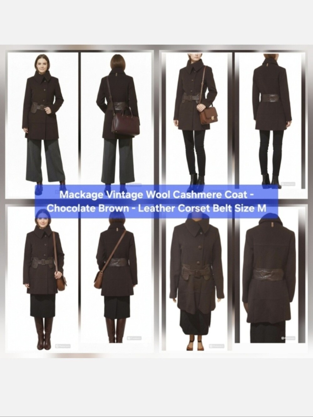 Mackage Vintage Wool Cashmere Coat Leather Corset Belt Size S/M
